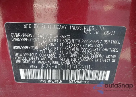 2011 Subaru Forester 2.5X Premium из США, поврежденный, VIN JF2SHADC1BH783301